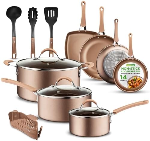 NutriChef 14-Piece Pots and Pans Set Non Stick – Induction Cookware Set, PFAS-Free Nonstick Cookware for All Cooktops, Includes Kitchen Utensils