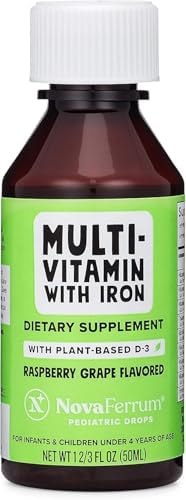 NovaFerrum MMM | Multivitamin for Kids, Infants and Toddlers | Vitamin C, D3, E | Gluten Free Certified | Sugar Free | No Artificial Colors | Ages 4 & Under | Orange Flavored | 2 Fl Oz (50 mL)