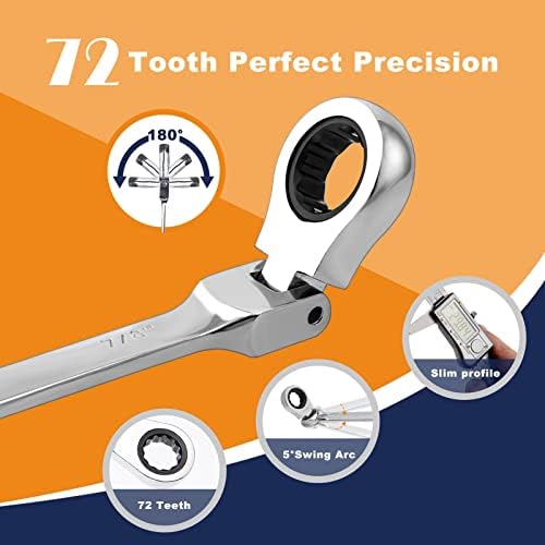 Qnkaa Flexible Ratchet Wrench Set 12pcs 8-19mm Spanner Gear Ring Ratcheting Combination Flexi Wrench Kit Metric Flex Head