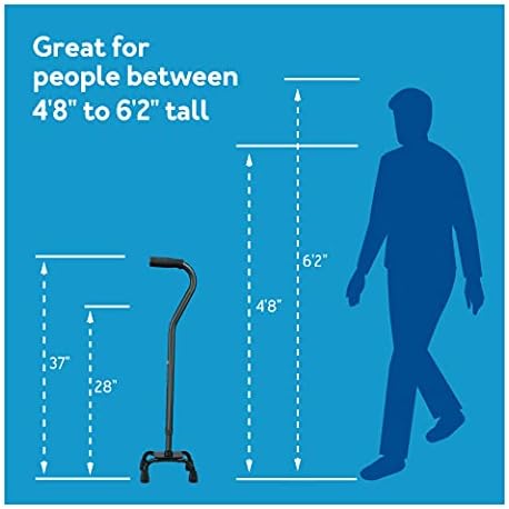 Carex Quad Cane with Small Base, Heavy Duty Quad Cane with Adjustable Height from 28" to 37", 4-Prong Walking Stick with Small Base