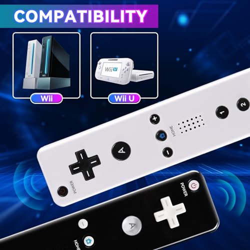 TechKen 2 Pack Wii Controllers with Wii Motion Plus Inside | Shock Wii Nunchuk Controller | Compatible Nintendo Wii, Motion Plus Wii Controller