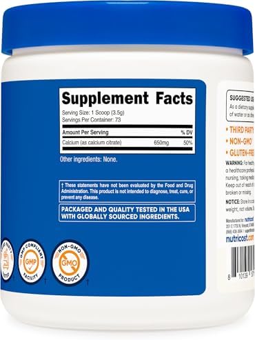 Nutricost Calcium Citrate Powder (Unflavored) 500 Grams, Gluten-Free | Pure Calcium Citrate, No Fillers (1.1lbs)