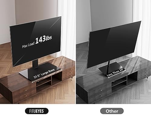 FITUEYES Universal TV Stand with Swivel Mount for 50-85 inch Flat Screens - Height Adjustable Tempered Glass Base Holds up to 143 lbs