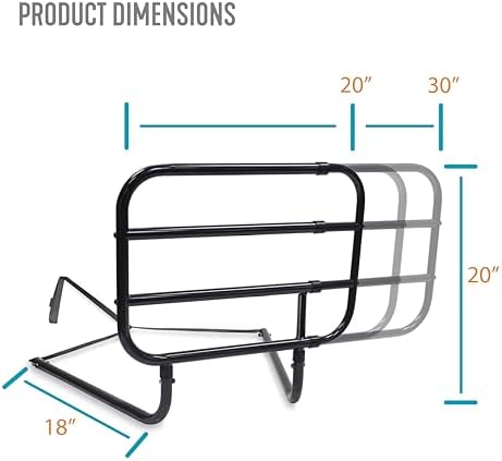 Able Life Bedside Extend-A-Rail, Adjustable Senior Bed Safety Railing and Stand Assist Grab Bar, Extendable Guardrail for Seniors and Elderly Adults