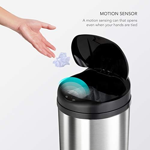 NINESTARS CB-DZT-50-98-1C Automatic Touchless Motion Sensor Oval & Rectangular Trash Can Combo Set, 13.2 Gal. 50 L. & 2.1 Gal.8 L., Stainless Steel