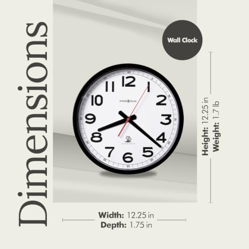 Howard Miller Accuwave Wall II Radio-Controlled Wall Clock – Auto Time Zone & DST, Soft Tick, White Dial, Crystal Glass, AA Battery