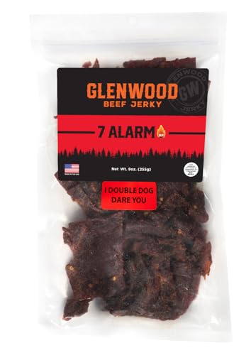 Glenwood Snacks 7 ALARM Spicy Beef Jerky Scorpion Pepper, Ghost Pepper, Carolina Reaper, and Habanero 9oz