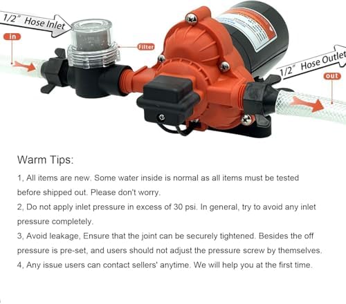 RV Fresh Water Diaphragm Pump 12 Volt DC 4.0 GPM 50PSI