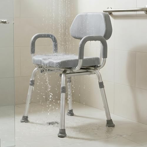 Comfortable Shower Chair for Elderly and Disabled for Inside Shower Seats | Sit Securely While Bathing - Blue, padded seat, adjustable height, aluminum frame, backrest, 400 lb