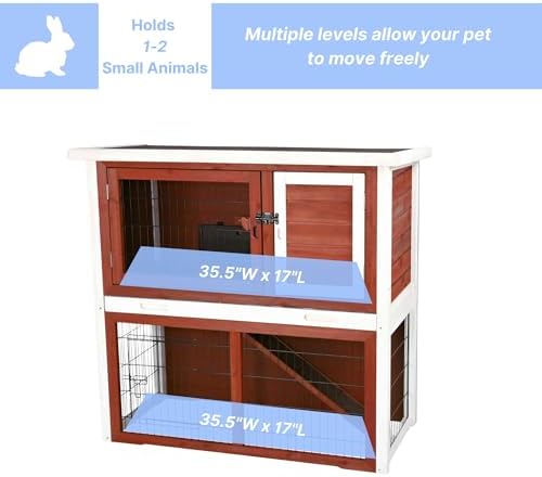 TRIXIE natura Outdoor Rabbit Hutch with Run - 2-Story Rabbit Cage with Non-Slip Ramp - Medium Elevated Small Animal House with Secure Playpen, Hinged Roof & Pull-Out Tray - in Brown