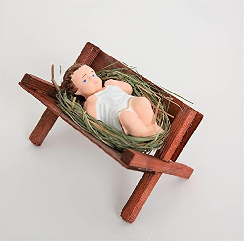 4 Inch Baby Jesus in Manger Figurine, Small Baby Jesus Manger Crib for Nativity Set on Natural Hay, Handcrafted Holy Gift Made in Poland