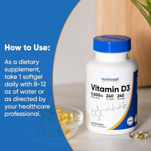 Nutricost Vitamin D3 5,000 IU (125mcg), 240 Softgels, GMO-Free | Gluten Free Vitamin D