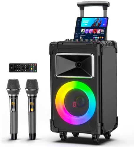 JYX Karaoke Machine with 2 Wireless Mics, 10" Woofer 500W Peak Power Big Portable Bluetooth Speaker with Bass/Treble Adjustment