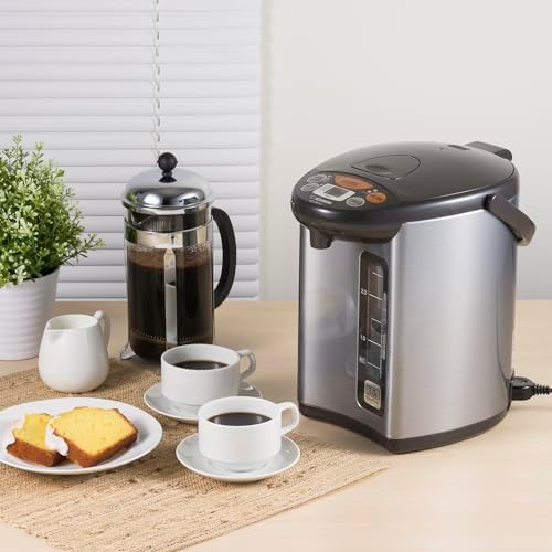 Zojirushi Micom Water Boiler and Warmer (135 oz. / 4L, Silver) | Four heat settings, Quick Temp mode, energy-saving operation