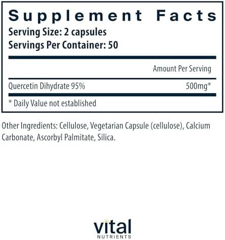 Vital Nutrients Quercetin - Vegan Quercetin Supplement with Bioflavonoids for Sinus, Respiratory, Heart, & Immune Function Support - Gluten, Dairy, Soy Free - 500mg - 100 Capsules