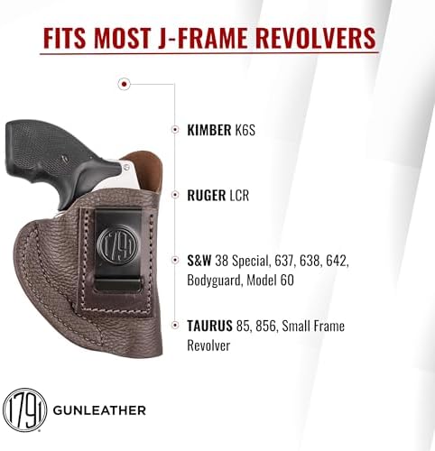 1791 Gunleather IWB Holster Fits J-Frame, 38 Special & Snub Nose Revolvers | Soft leather holster fits Ruger LCR, S&W 642, 637, 638, Bodyguard, Model 60, Taurus 85, 856, Kimber K6S, J-Frame
