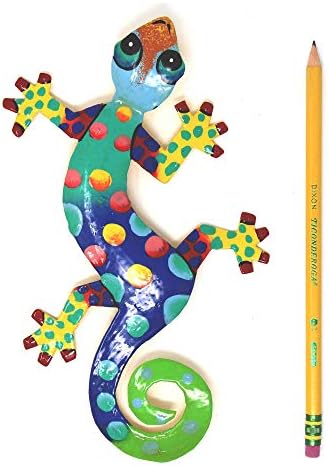 Global Crafts 8" Painted Gecko Recycled Haitian Metal Wall Art Blue Green, Florida