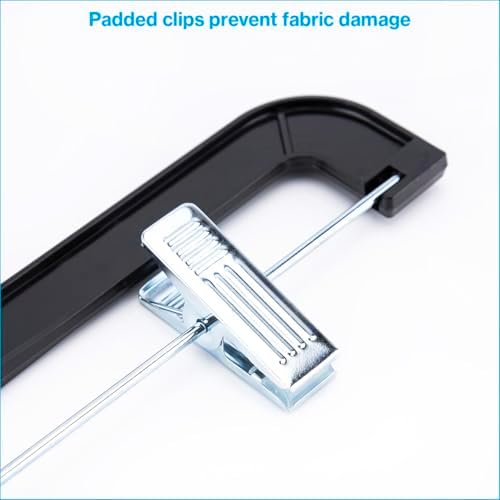 14-Inch Black Plastic Skirt and Pants Hangers - Pack of 20 with Chrome Swivel Hook, Padded Clips - Perfect for Retail and Home Use