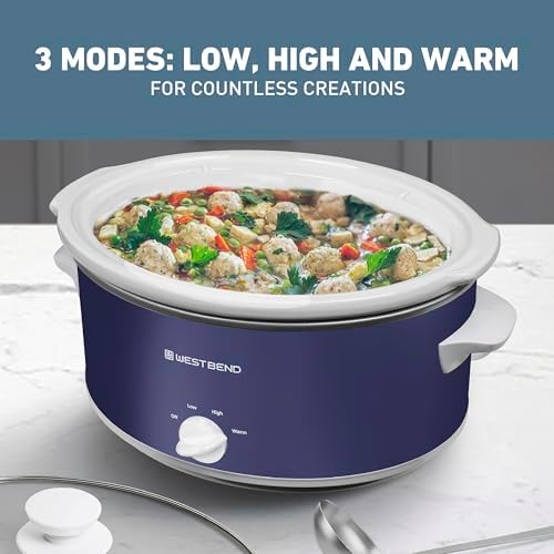 West Bend Slow Cooker 6-Quart Manual Crockery Style with Dishwasher Safe Oval Ceramic Crockpot and Glass Lid Two Temperature Settings Plus Keep Warm, 330-Watts, Black