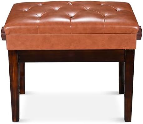 ZeHuoGe Leather Piano Bench Padded Seat with Storage Height-Adjustable Padded PU Leather Seat Solid Wood Frame Legs (Brown)