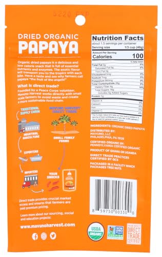 Mavuno Harvest - 100% Organic All Natural Dried Fruit Papaya - 2 oz.(pack of 2)