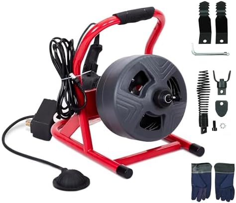 HoldwellS 50FT x 5/16 Inch Drain Cleaner Machine, Electric Drain Auger for 3/4"-3" Pipes, Sewer Snake Auger with 4 Cutters & Pneumatic Foot Switch