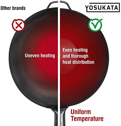 YOSUKATA 13.5" Pre-Seasoned Flat Bottom Black Carbon Steel Wok for Stir Fry