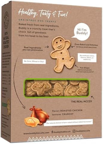 Buddy Biscuits Grain Free Dog Treats, Baked in USA, Large Size Treat with Natural Peanut Butter 14 oz.