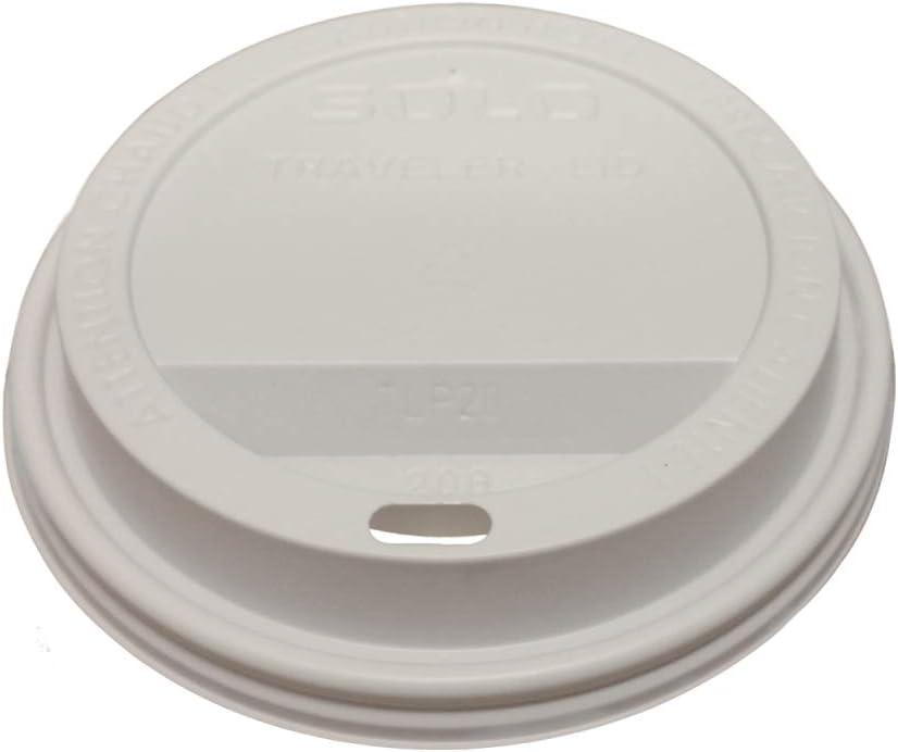 SOLO Cup White Traveler Drink-Thru Lid. Fits 10 Ounce Squat and 12, 16, 20 and 24 Ounce Solo Brand Hot Beverage Cups. 100 Pack