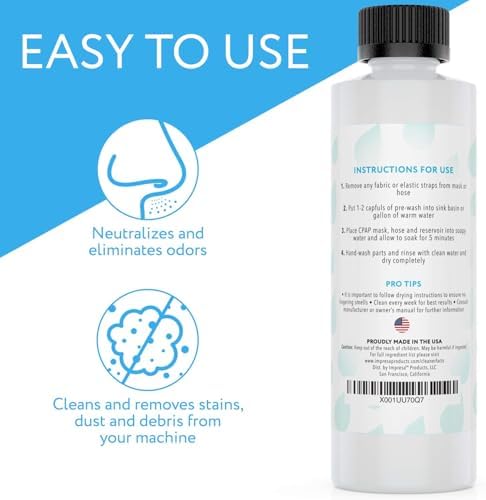 IMPRESA CPAP Pre-Wash Cleaning Solution - 8 Fl Oz, Made in USA - Odor Neutralizing Unscented Soap - Deep Pre-Wash Cleaning - Compatible with CPAP & BiPAP Machines