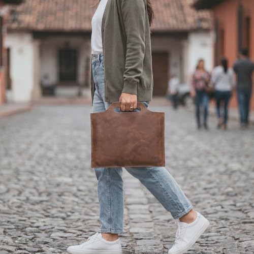 Hide & Drink, Flat Handbag, Minimalist Style Carry-On Bag, Thin Portfolio, Classic Document Holder, Travel Accessory, Full Grain Leather, Handmade