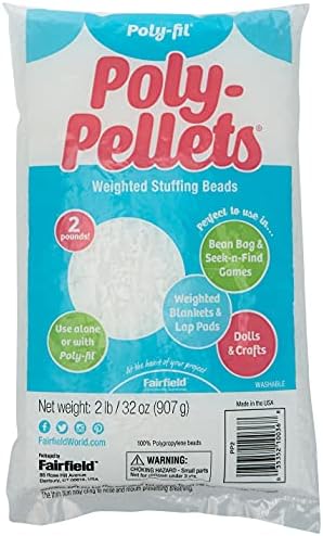 Poly-Fil Fairfield Poly-Pellets Weighted Stuffing Beads, 32-Ounce Bag, 1 Pk | Polypropylene, Smooth Oval Shape, for Weighted Stuffed Animals, Dolls