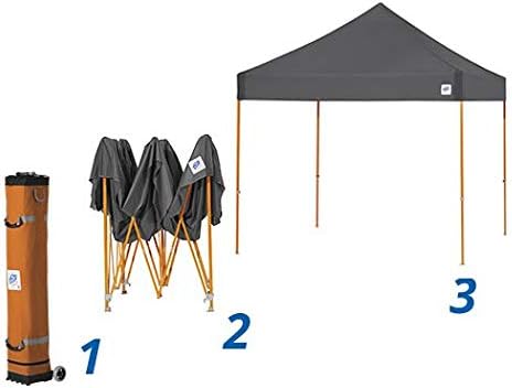 E-Z UP Vantage Instant Shelter Canopy, 10' x 10', Steel Gray Powder-Coated Steel Frame with Wide-Trax Roller Bag & 4 Piece Spike Set, Black