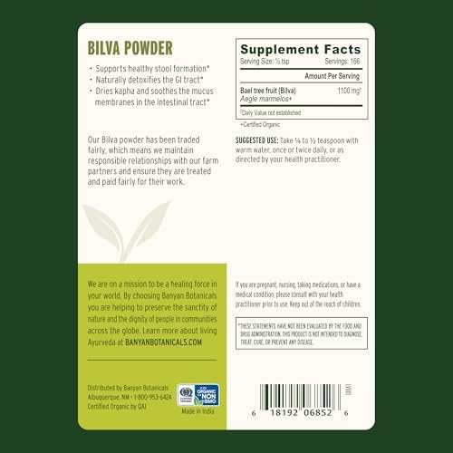 Banyan Botanicals Organic Bilva Powder – Bael Fruit (Aegle Marmelos) Powder – Supports Healthy Digestion and Healthy Stool Formation* – ½