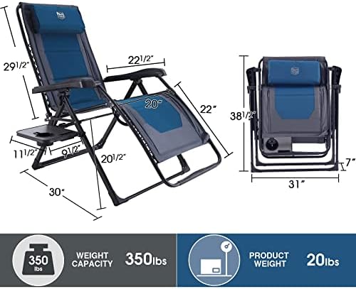 TIMBER RIDGE Zero Gravity polyester Chair Oversized Recliner 350lbs Capacity Patio Lounge Chair Padded Lawn Chair with Headrest XXL for Outdoor