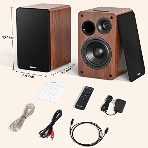 Saiyin Bluetooth Bookshelf Speakers for Record Player, Powered Studio Monitor Speaker with 5.2 Inch Woofer, Horn Tweeter and Optical RCA Inputs