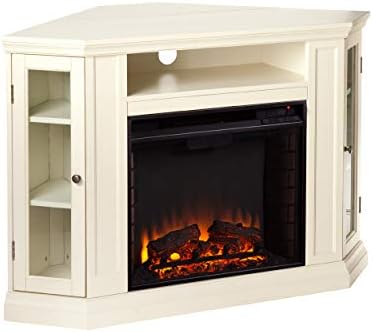 SEI Furniture Claremont Convertible Corner Electric Fireplace Media Stand with Storage, Black