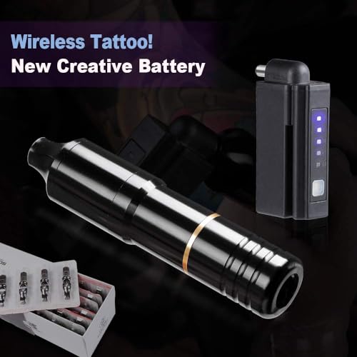 Solong Tattoo Pen Kit Rotary Tattoo Gun Machine with Wireless Tattoo Power Supply 50Pcs Cartridge Tattoo Needles EM128KITPRD50-1-US