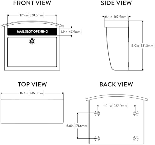 Architectural Mailboxes Dal Rae Galvanized Steel, Locking, Wall Mount Mailbox, 2562B-10, Black, Medium Capacity