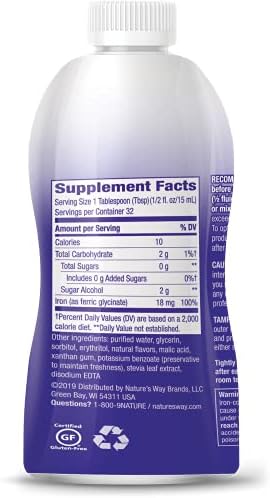 Nature’s Way Liquid Iron Supplement, 18 mg per Serving, Berry, 16 Fl Oz | Gentle Glycinate Iron, Fast-Absorbing Liquid, Iron for Red Blood Cell Support and Energy Metabolism*, No Sugar Added