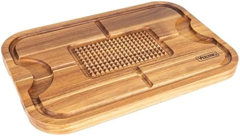 Viking Cutting Board, Acacia Wood Kitchen Butcher Block Carving Board with Juice Groove and Metal Handles, 23 x 14 x 1 Inch