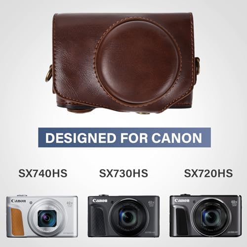 kinokoo Case for Canon PowerShot SX720 HS/SX730 HS/SX740 HS Digital Camera - PU Leather SX740 HS Protective Case Easy Carrying Bag with Adjustable Shoulder Strap - Brown