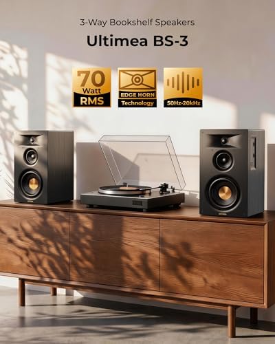 ULTIMEA 3-Way Powered Bookshelf Speakers, Bluetooth 6.0, 70W RMS, BS-3 | 5.25" Woofer, HDMI ARC, Clear Dialogue, Deep Bass, Clear Highs, SUB OUT