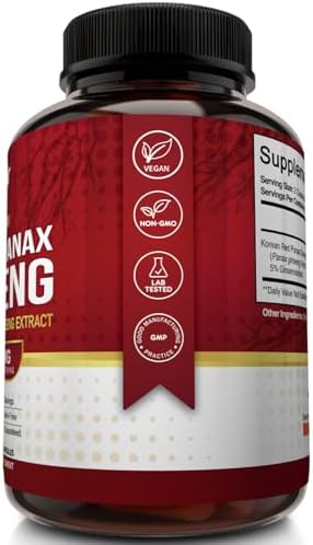 NutriFlair Korean Red Panax Ginseng 1600mg – 120 Vegan Capsules | 5% Ginsenosides | Non-GMO