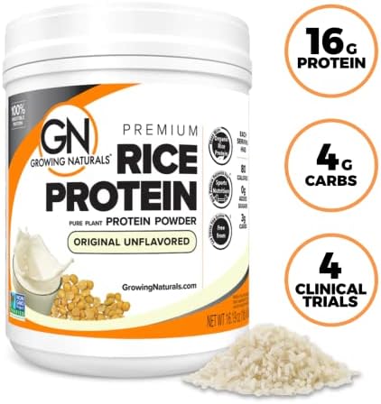 Growing Naturals Organic Rice Protein Powder - 15g Plant Protein, 2.8G BCAA - Low-Carb, Low-Sugar, Non-GMO - Vanilla Blast, 2 Pound (Pack of 1)