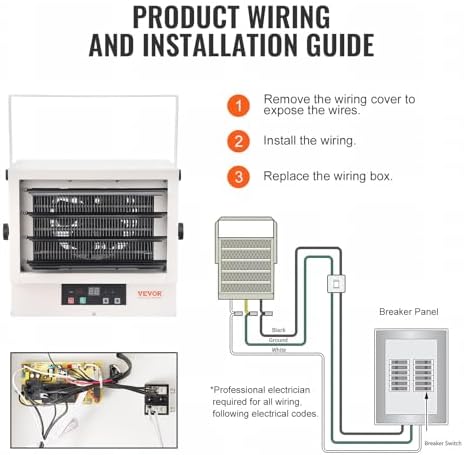 VEVOR Electric Garage Heater, 7500 Watt Digital Fan Forced Wall Ceiling Mount Shop Heater, Remote Control, Overheat Protection