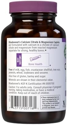 BlueBonnet Calcium Citrate Plus Magnesium Caplets, 90 Count | Bone Health; Non-GMO, Vegan, Kosher Certified, Gluten-Free, Soy-Free, Dairy-Free