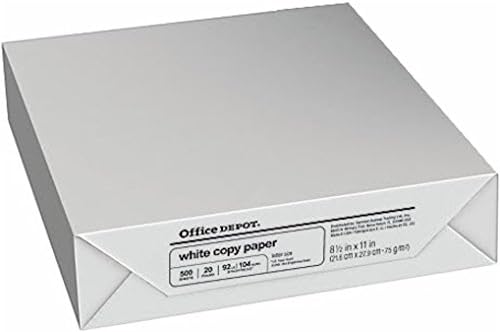 Office Depot Copy Fax Laser Inkjet Printer Paper, 8 1/2 Inch X 11 Inch Letter Size, 20 Lb, 92 Us / 105 Euro Bright White, Acid Free, Ream