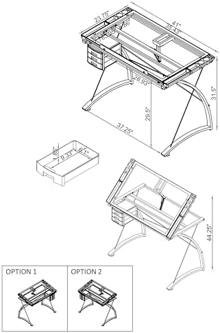 Coaster Home Furnishings - Melo - Metal and Glass - 41-Inch Drafting Table with Adjustable Pitch, Three Drawers