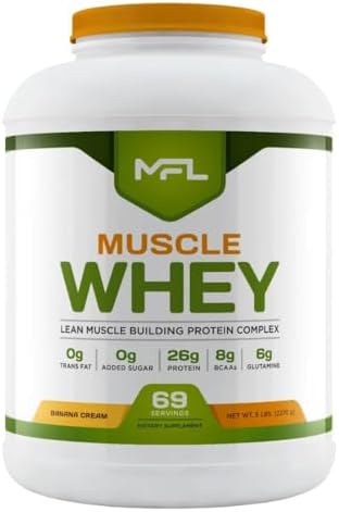 MFL Muscle Whey Protein l 28g of Protein l 8g BCAAs l Keto Friendly l Low Carbs l 5 lbs. (Vanilla Bean)